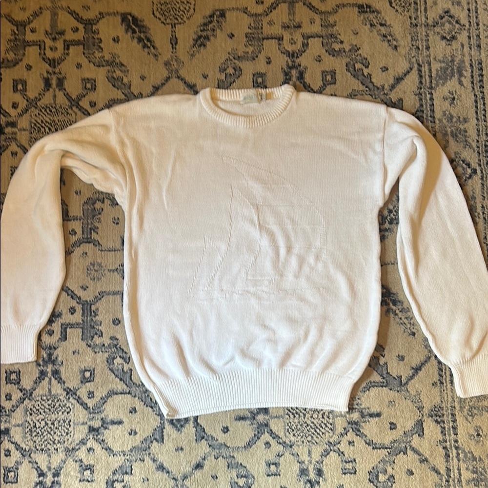 100% Cotton White Crewneck Sweater with Sailboat